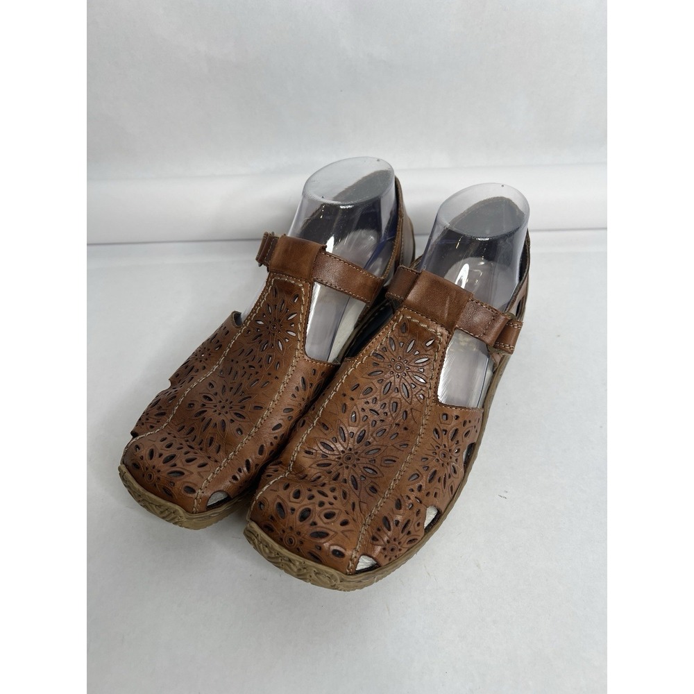 Rieker Antistress Comfort Shoes Brown Leather Sz 41‎ Flat Sandals